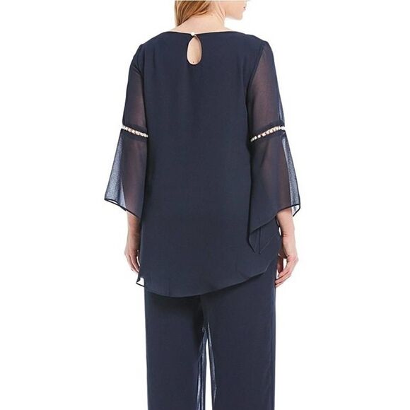 Le Bos Long Sleeve Bead Embellished Blouse Black Career Date Night Classy Top - Picture 3 of 13